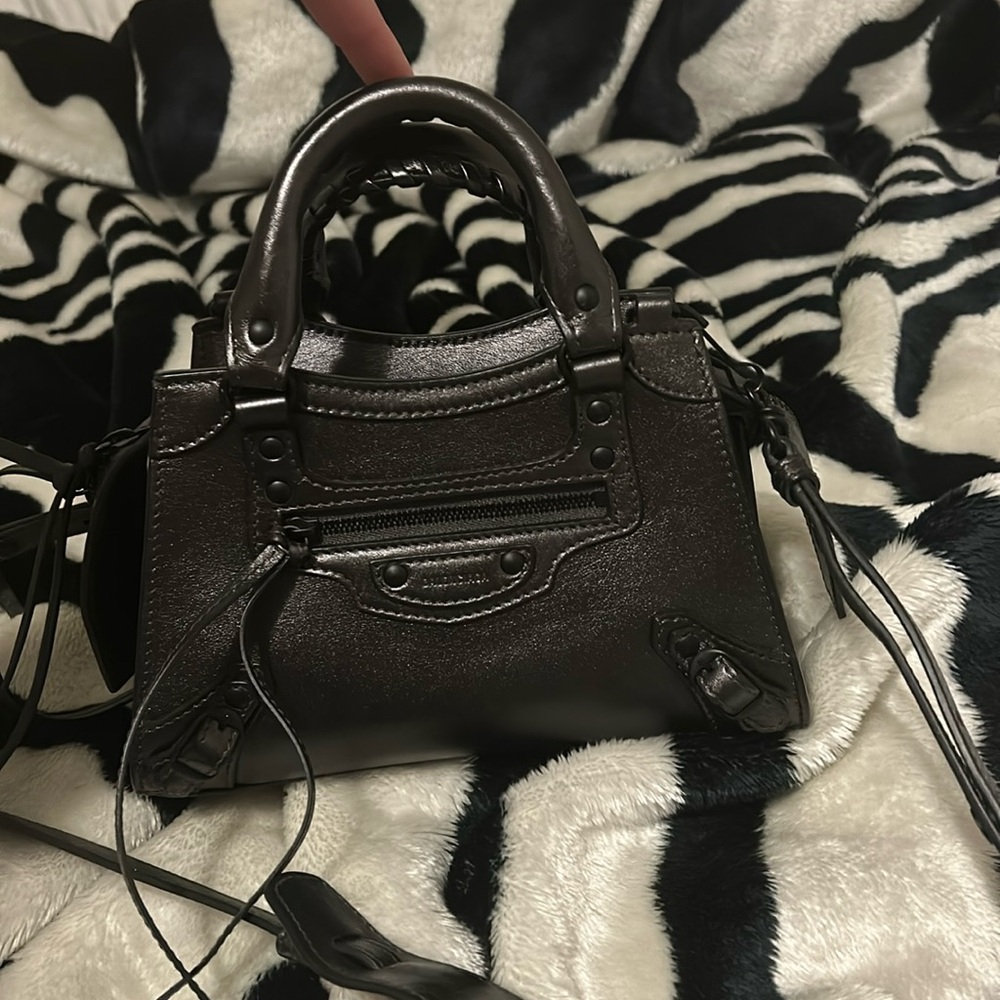 BALENCIAGA mini neo classic city leather top handle bag (color: gunmetal)